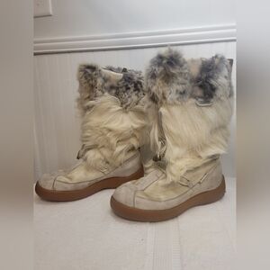 Vintage Pajar Animal Hair Print Boots Size 41/U.S. 10 Eurosuole Cream and Brown
